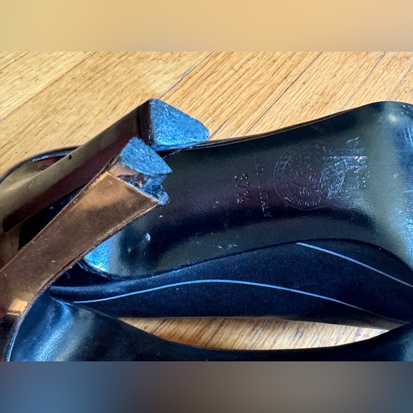 90s Vintage Gianni Versace Black Pinstripe Stiletto Heels Sz 37.5 - Picture 10 of 12